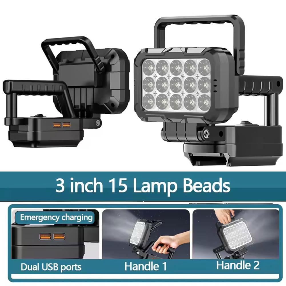 LED Work Light For Makita 18V Battery With USB Charging Port Portable Flashlight Flood Lights Cordless Outdoor Emergency Lamp