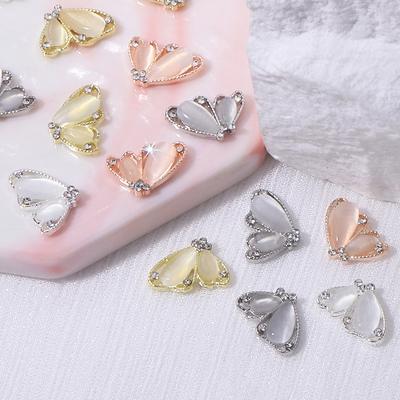 Nail Art Half Opal Butterfly Rhinestone Diy Metal Symmetrical Splicing Butterfly Alloy Bow Jewelry