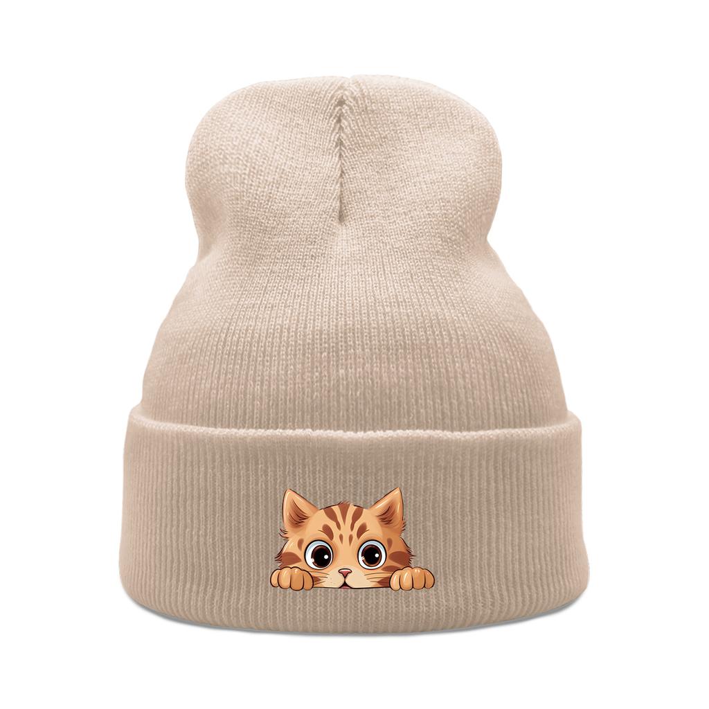Lovely Cat Print Unisex Winter Hats Knitted Hat For Woman Warm Knit Cap Beanie Perfect For Travelling One Size Fits All