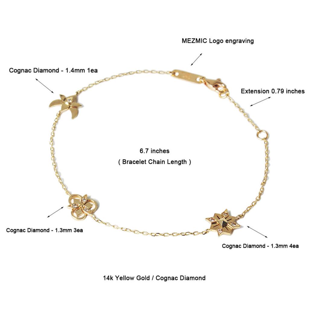 Mezmic Cross Multi, 14K Gold, Cognac Diamond Bracelet