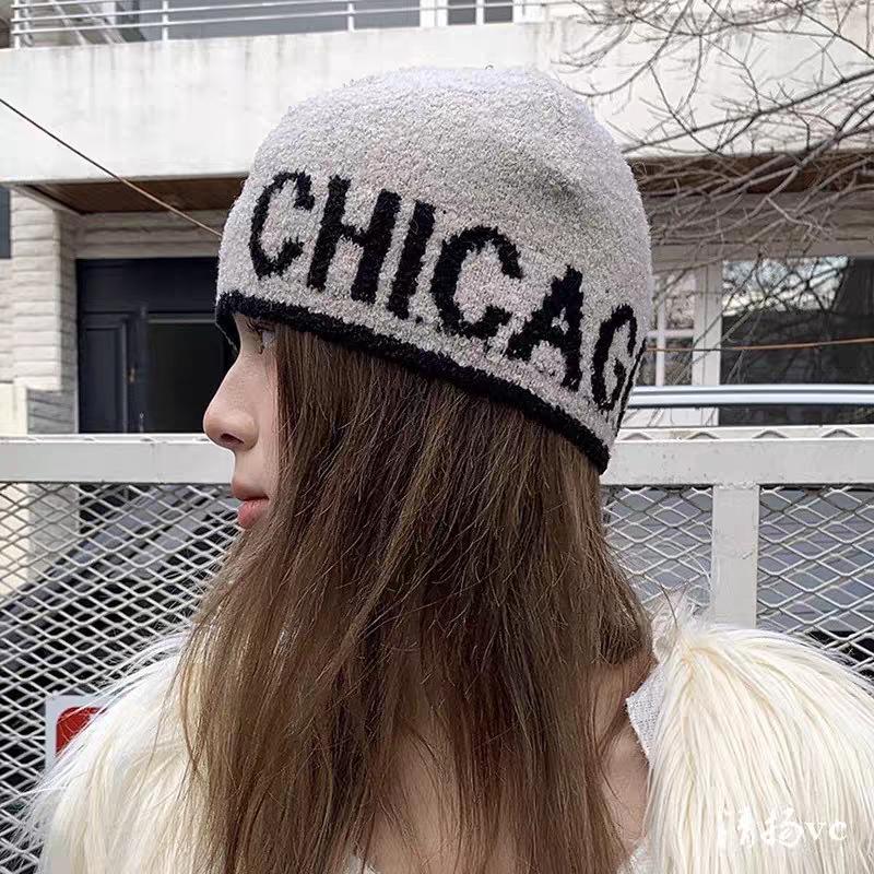 Knitted Hat Women's Autumn and Winter Warm Bag Head Cold Hat Versatile Street Trendy Brand Wool Hat Concave Shape Shows Small Face