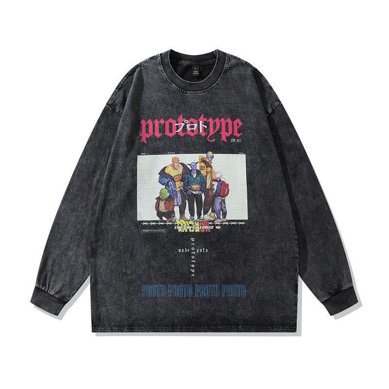 American Street Retro Oversize Heavy Long-Sleeved T-Shirt Men'S Hip-Hop Trendy Brand Old Loose Bottoming T-Shirt