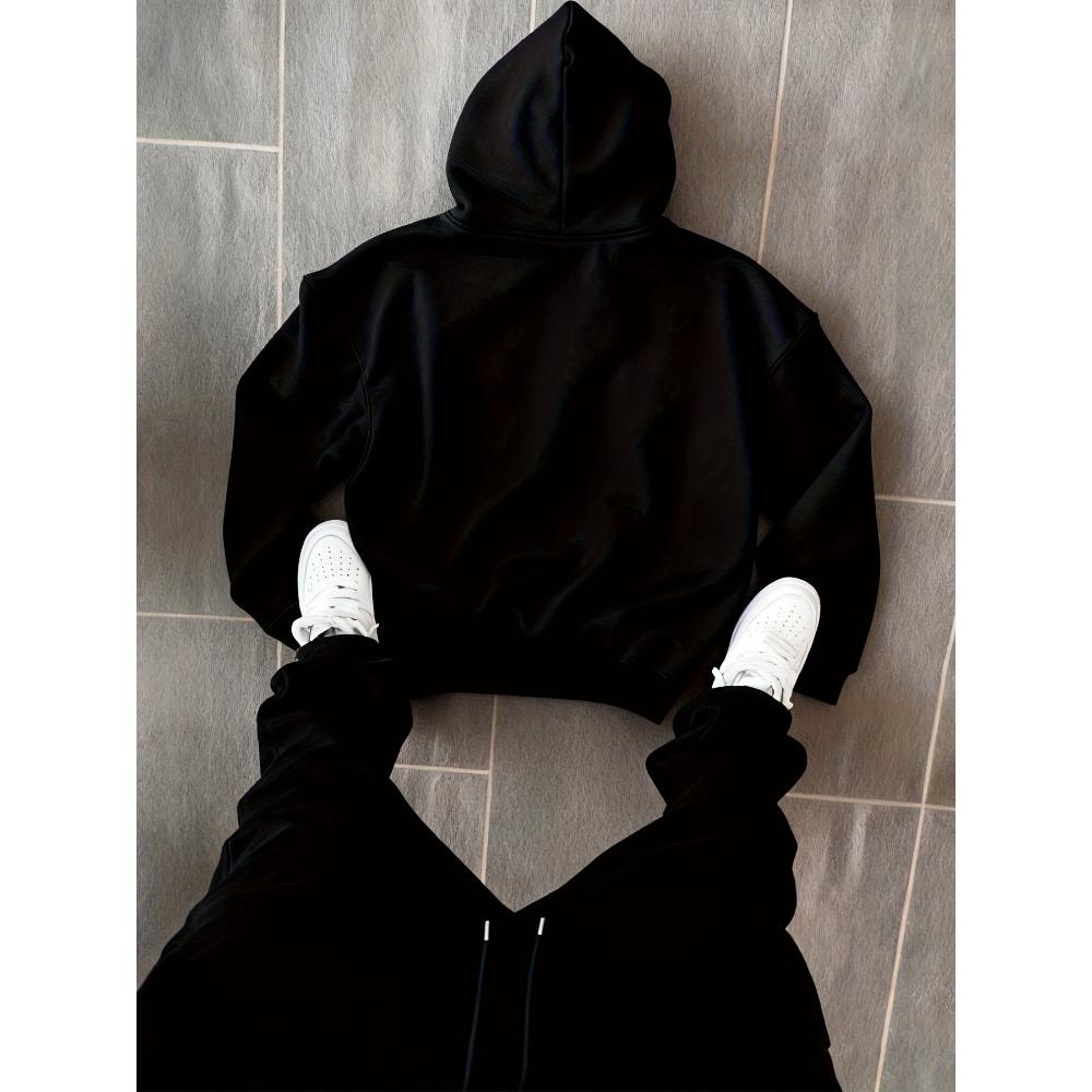 Men's Autumn and Winter Two-piece Hoodie Set, Classic Pattern Print Versatile Hooded Hoodie, Casual Sports Pants Two Piece Set Combination