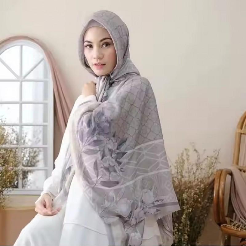Cotton Linen Printed Square Scarf 110x110cm Lightweight Wrap Women Boho Style Headwrap Neck Accessory