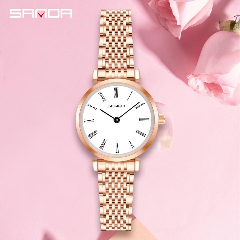 Sanda Douyin Women's Trendy Diamond Roman Numeral Steel Band Waterproof Watch