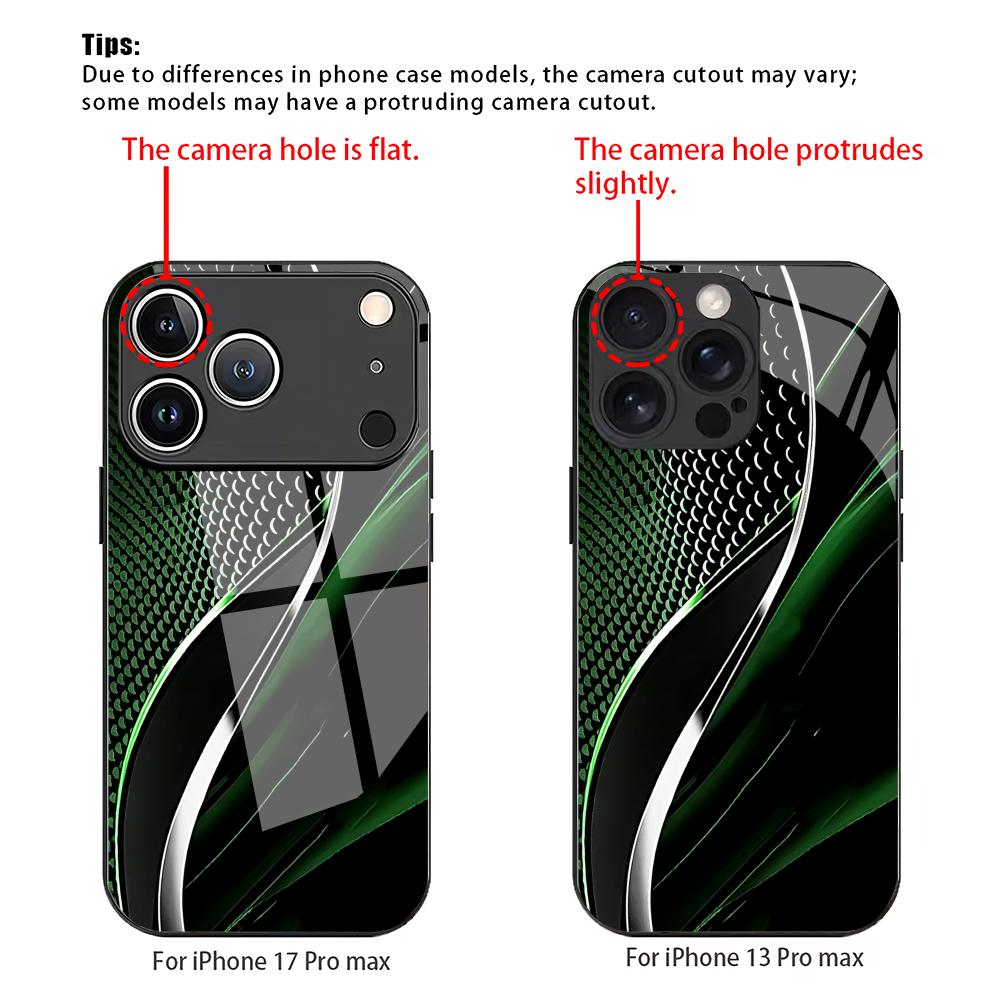 Green striped splicing tempered glass phone case suitable for iPhone 17 16 15 14 13 12 11 Pro Max Plus anti drop and shockproof
