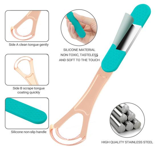 Stainless Steel Double Layer Tongue Scraper High Strength Semi-circle Flexible Tongue Brush with Non-slip Handle for Thorough Cleaning