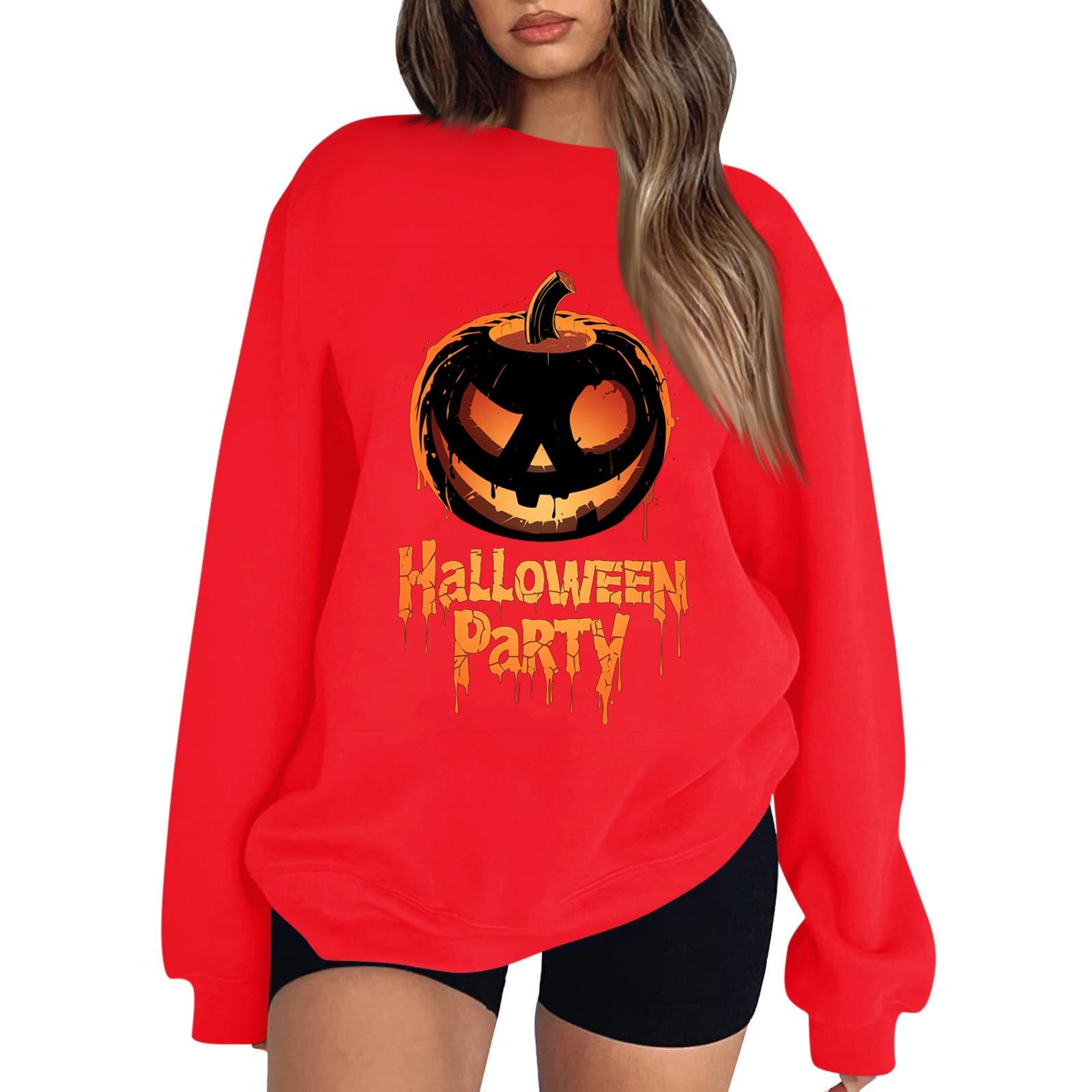 

Женский повседневный модный трикотажный спортивный топ с длинными рукавами, свободный крой, Хэллоуин S красный