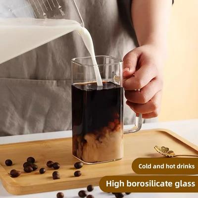 400ML Square Glass Mug With Lid and Straw Breakfast Milk Cup Microwave Safe Transparent Party Beer Coffee Mug Drinkware Glass