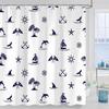 1pc Navy Blue Nautical Shower Curtain for Bathroom, Ocean Beach Sailboat Anchor Shower Curtains Decor