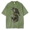 Heavy Cotton Washed T Shirt for Men Eagle On The Skull Printed Graphic T Shirts Drop Shoulder Vintage Oversized T Shirt