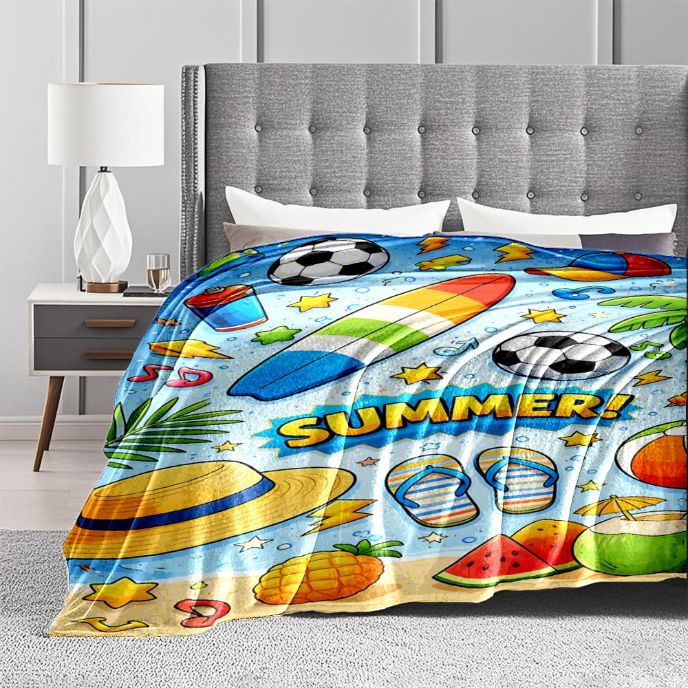Bunte Sommerstrand Cartoon-Decke mit Surfbrett und Flip-Flops Design Decke, geeignet für den Gebrauch im Schlafzimmer, Wohnzimmer, auf dem Sofa