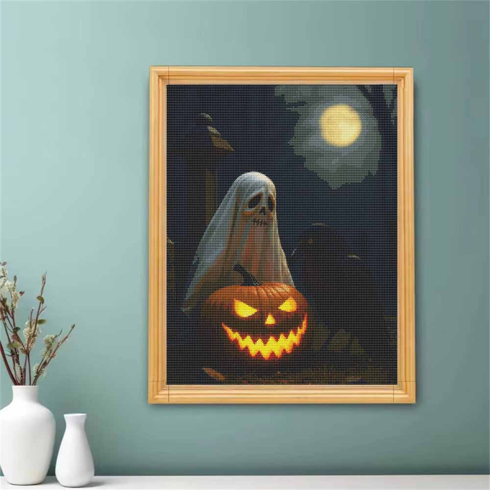 DIY 5D Diamond Painting Kit Cute Ghost Pumpkin Moon Pattern Full Drill Rhinestone Art Canvas for Home Wall Decoration Gift