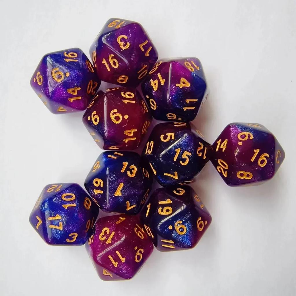 10pcs/set of 20 Sided Dual Color Starry Sky Dice Acrylic Number Dice for Dnd COC RPG Running Team Table Board Game Dnd Dice Set