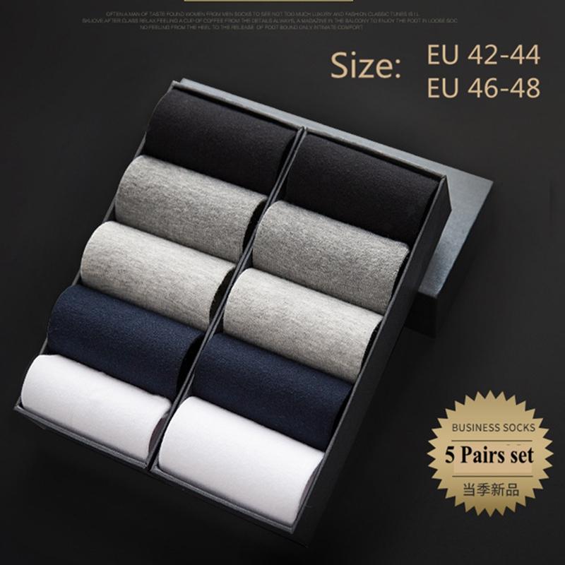 2 Pairs Mens Fashion Dress Cotton Socks Anti Deodorant Large Size Crew Socks Casual Standard Men Business Black Socks Set 45-48