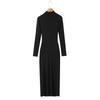 Elegant Women's High-Neck Pleated Long-Sleeve Dress: Autumn/Winter Inner Layer, Retro Yujie Style, Waist-Cinched, Hip-Hugging Long Skirt.