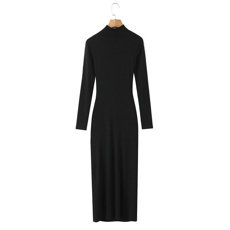 Elegant Women's High-Neck Pleated Long-Sleeve Dress: Autumn/Winter Inner Layer, Retro Yujie Style, Waist-Cinched, Hip-Hugging Long Skirt.