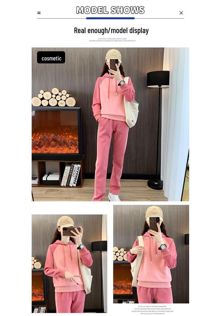 Women's Trendy Casual Suit: 2025 Spring/Autumn Fitness Sportswear with Hooded Sweatshirt & Long Pants.