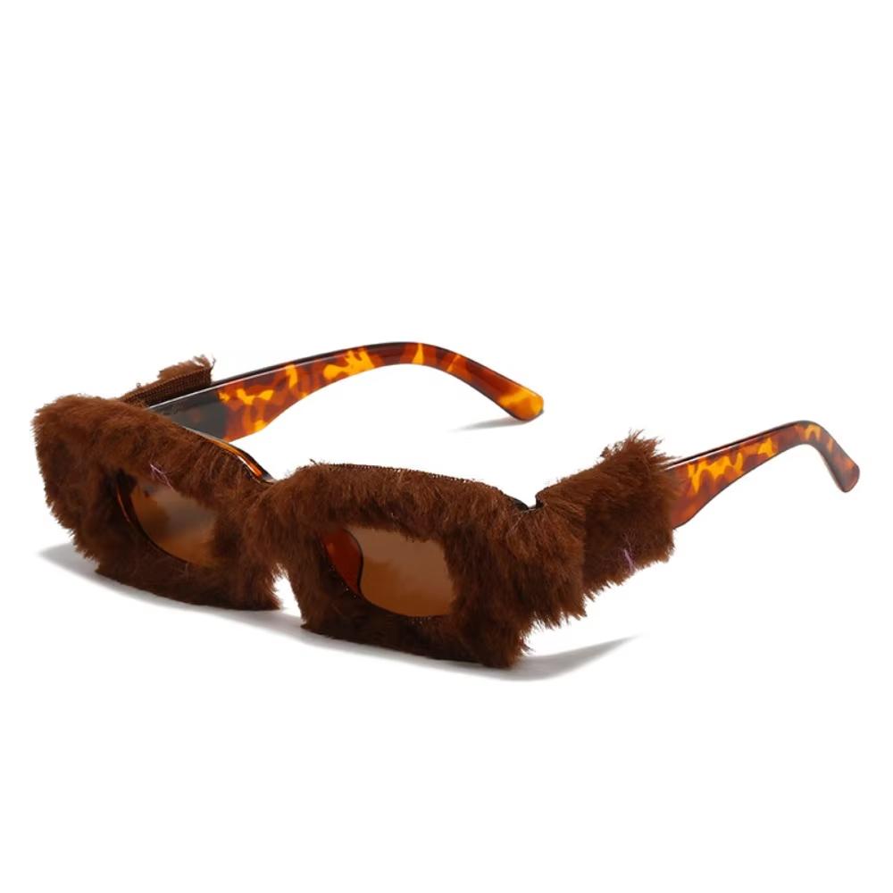 Rectangle Sunglasses Women Fashion New in Furry Frame Vintage Shades Eyewear Brand Design UV400 Winter Party Sun Glasses