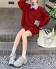 Women's Color Block Two-Piece Shirt Collar Sweater - Lazy Style Autumn Grey Knitwear Set