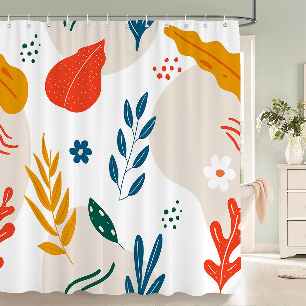 1 pack Minimalist art leaves printing shower curtain bathroom partition bathroom curtain with hooks home decorative curtain