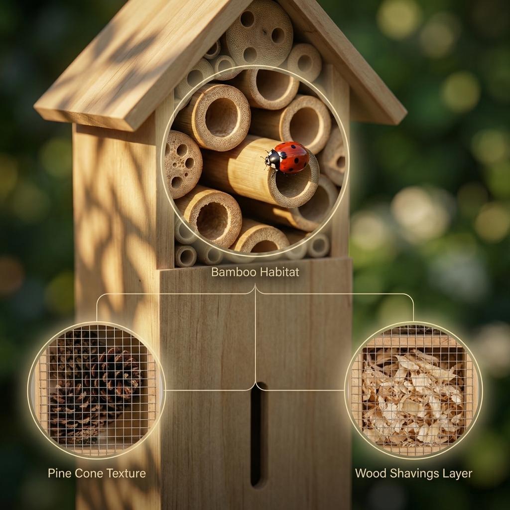 Wooden Insect House, Insect Hotel, Bees, Butterflys, Ladybirds, Natural Insect Habitat For Garden And Yard