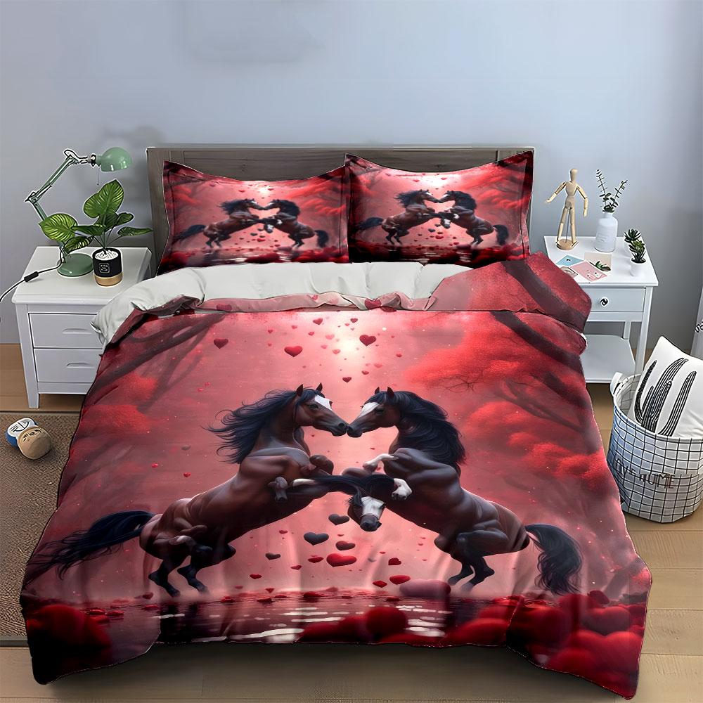 Romantic Horse Decor Set Soft Comfortable Duvet Cover Bedding Set Included 1*Duvet Cover & 2*Pillowcases, Gift