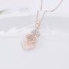 Women Opal Squares Rhinestone Chain Necklace Shape Pendant Earrings Jewelry Set