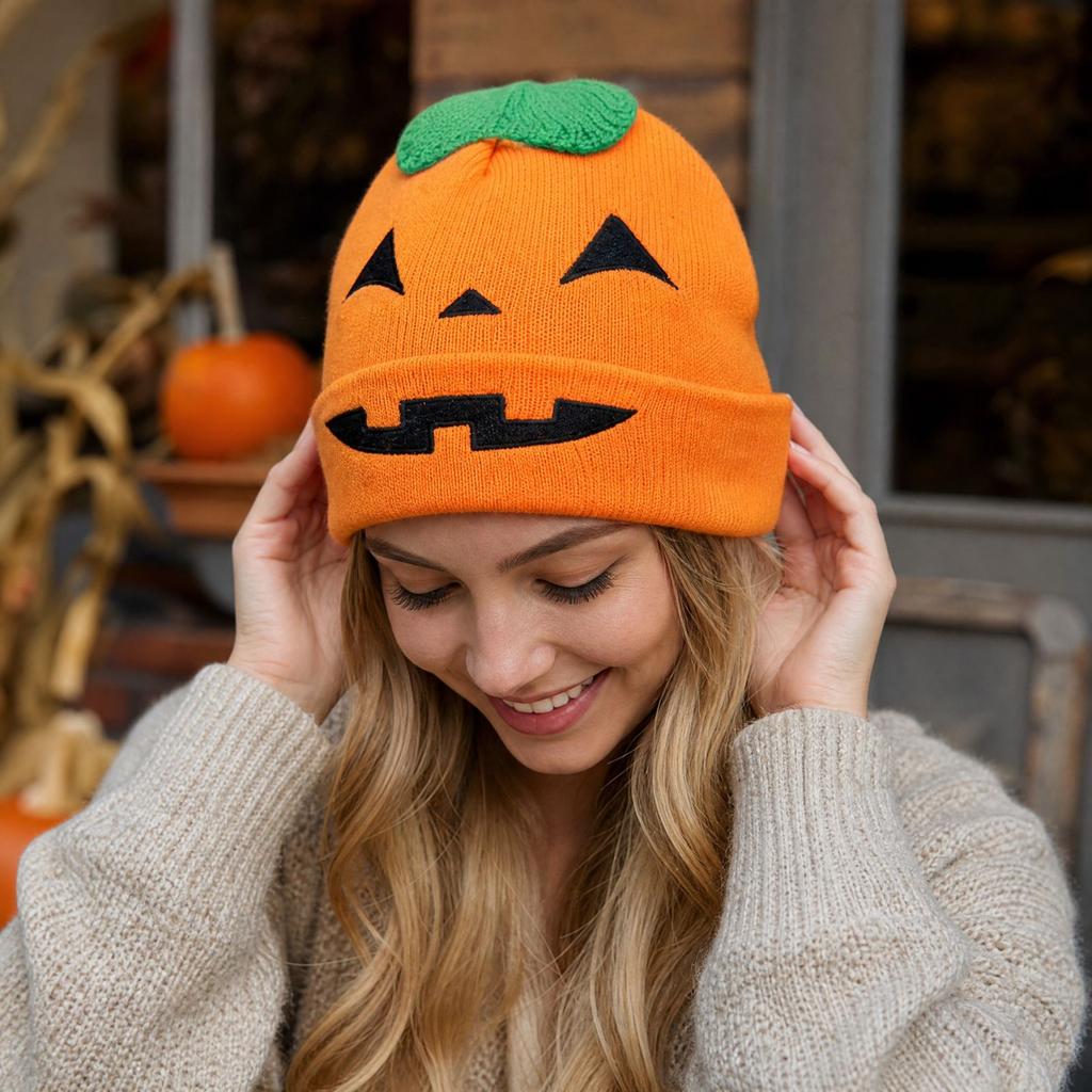 Adult Halloween Pumpkin Knit Beret Hat Warm Winter