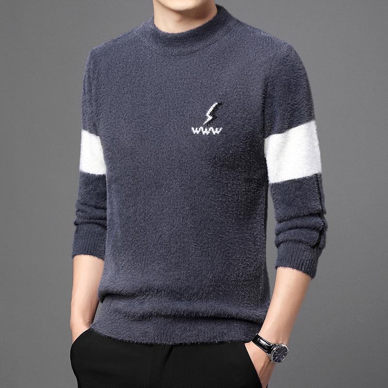 

Winter new semi-turtleneck imitation mink men s knitted sweater fashion trend thickened bottoming shirt top 105/165/M сірий колір