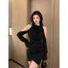 Pure Desire Wind Off the Shoulders Sweet Neck Dress Women's Early New Long-sleeved Temperament Spice Girl Waist and Thin Short Skirt