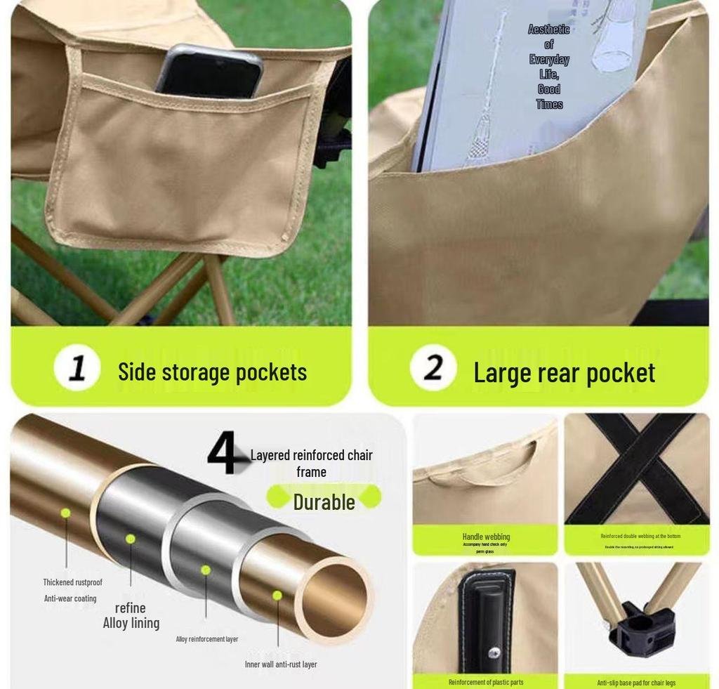 Essential Outdoor Travel: Adjustable High-Back Reclining Moon Chair, Portable Folding for Camping & Picnics