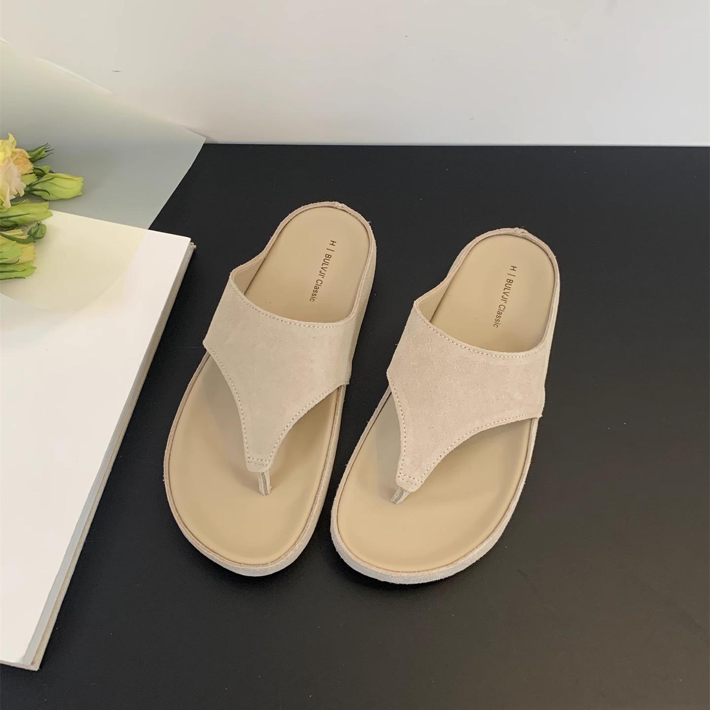 Stepping On Shit Feels 3.5Cm Thick-Soled Flip-Flops For Women To Wear Outside, Cold Slippers For Women S Summer Beach, Roman Leather Sandals 35