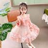 Lolita Girls Princess Dress Spring Autumn Children's Long Sleeve Pink Dress Lace Bow Decoration Sweet A-line Skirt Fairy Set