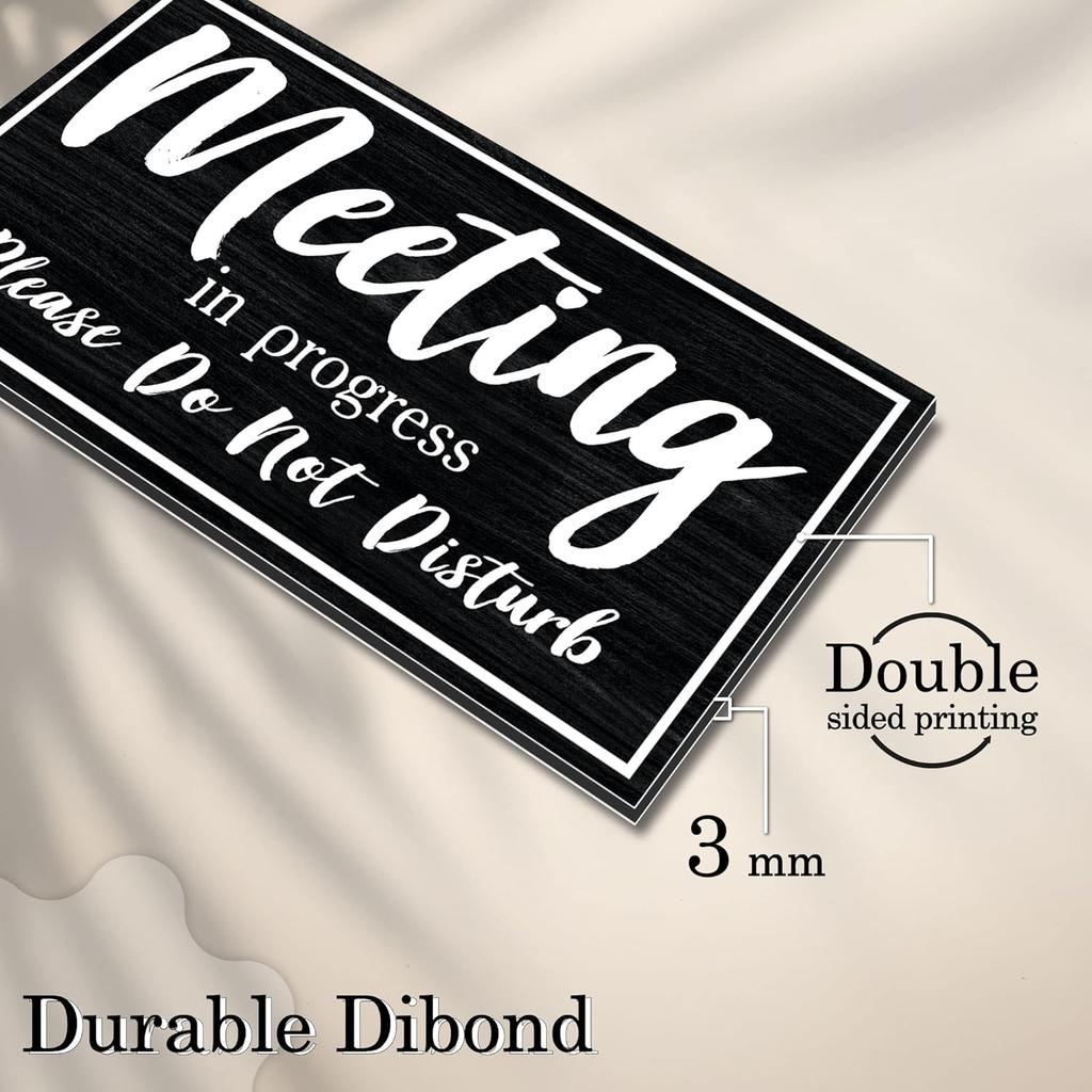 Meeting in Progress Door Sign, 10x5 Dibond Do Not Disturb, Hanging Welcome Please Knock Sign for Door