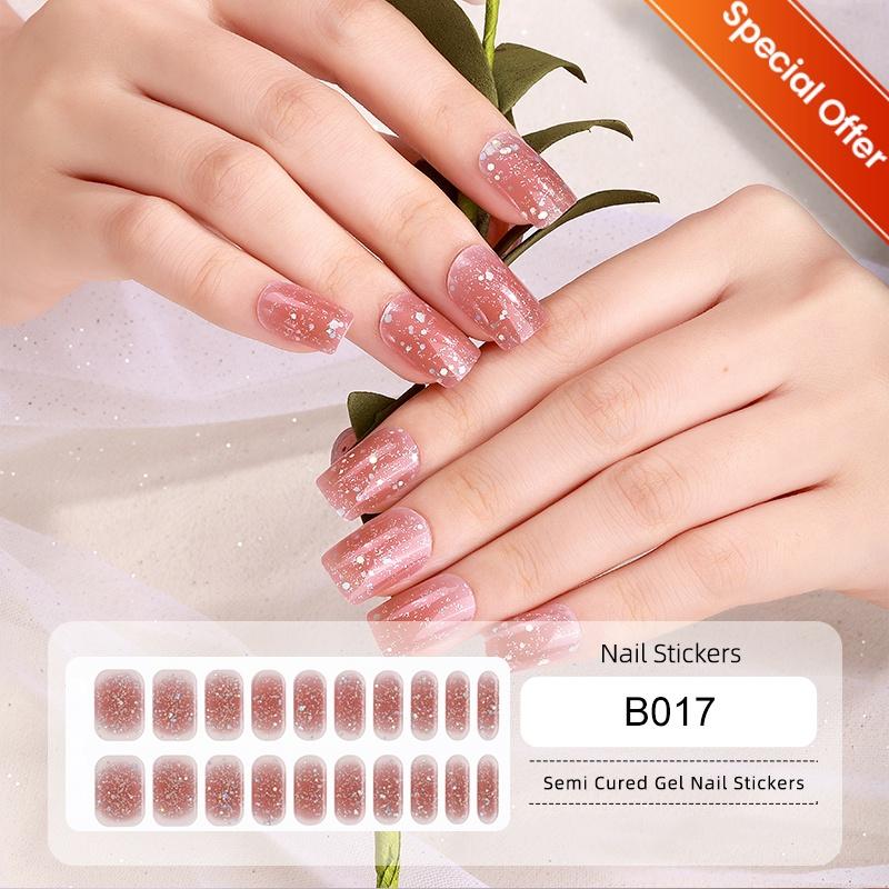 20Tips Gradient French Semi-cured Gel Nail Sticker UV Lamp Needed Full Cover Nail Gel Polish Wraps Manicure Press On Nails Decal