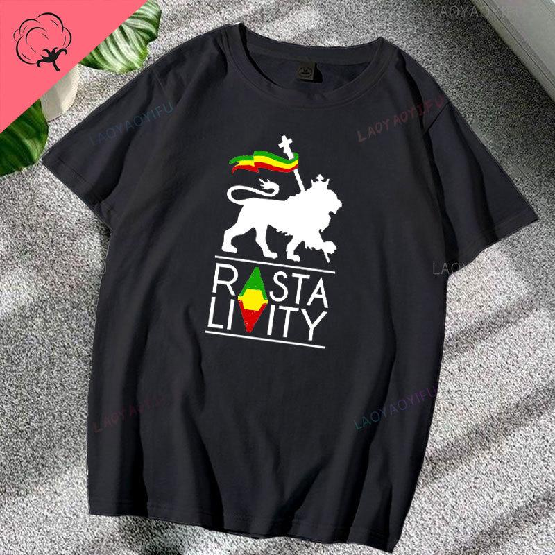 T-shirt Leone Rasta Giuda Cuffie Rastafariano Giamaicano Zion Uomo Cotone di Alta Qualità Canottiera Casual Traspirante Abbigliamento Street