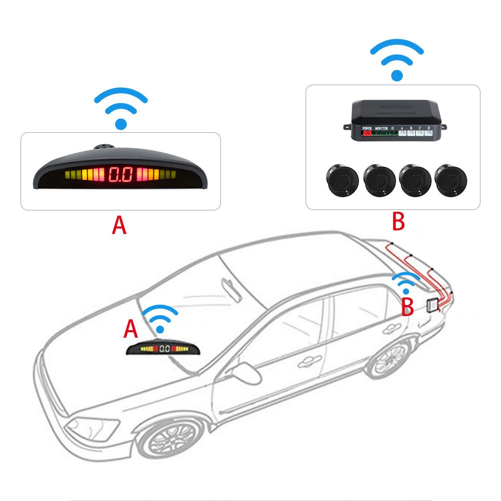 Wireless Car Parking Sensor Car Parktronic LED With 4 Sensors Reverse Backup Car Parking Radar Monitor Detector System 22MM
