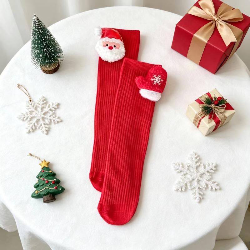 Christmas Stockings Children Autumn and Winter New Plush Socks Bow Natal Year Medium Tube Lolita Christmas Red Medium Tube Socks