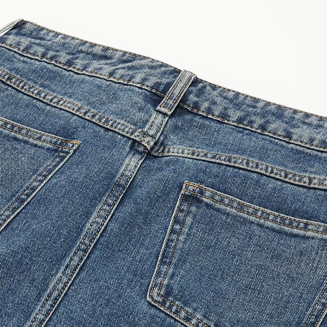 Rap Washed Front Slit Long Denim Skirt Aq3Ds864