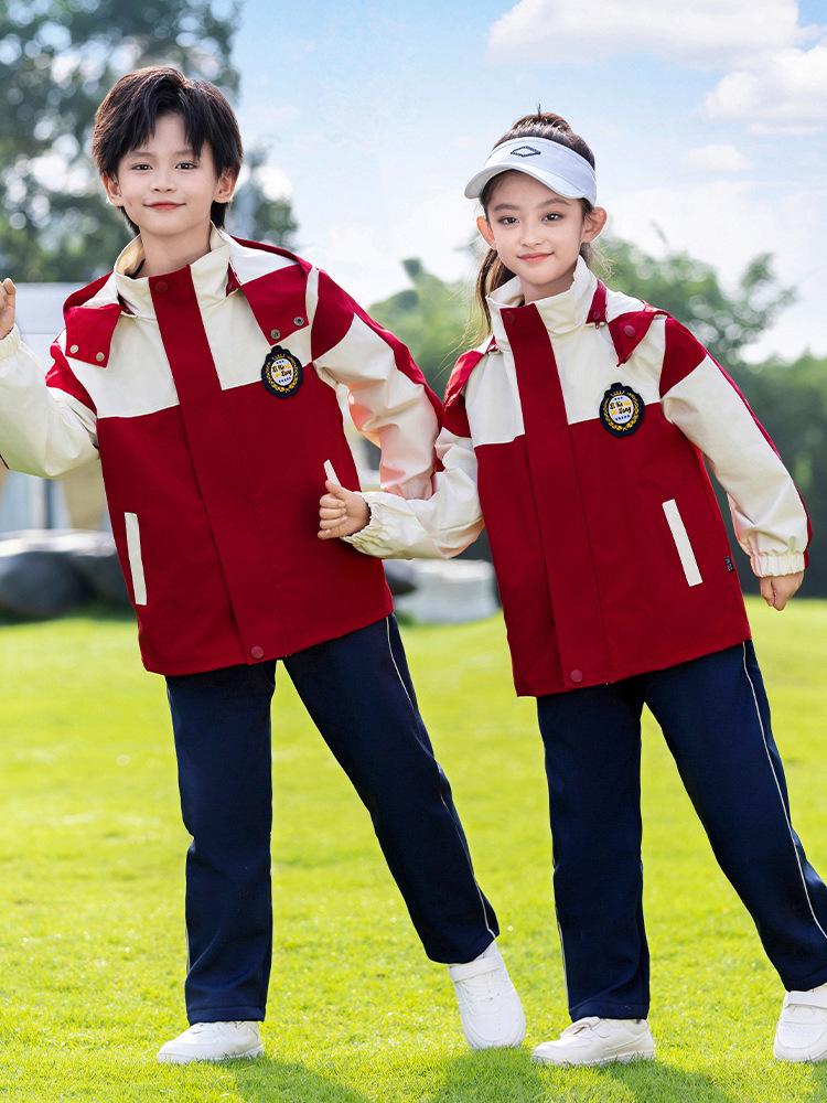 Children's Windbreaker Uniform: 3-Piece Set for Primary School - Detachable for Spring, Autumn, and Winter Wear.
