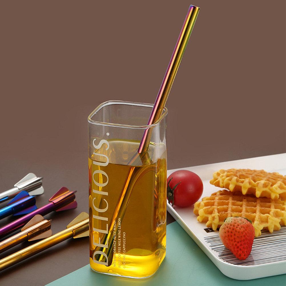 4Pcs Stainless Steel Straw Spoon Combo Washable Rustproof Reusable Stirrer Straws for Drinks Ice Cream Sundaes Office