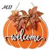 Fall Harvest Theme Ornaments Wooden Pumpkin Welcome Sign for Front Door, Rustic Hanging Pendant with Outdoor Seasonal Entryway Ornament 3D Embossed