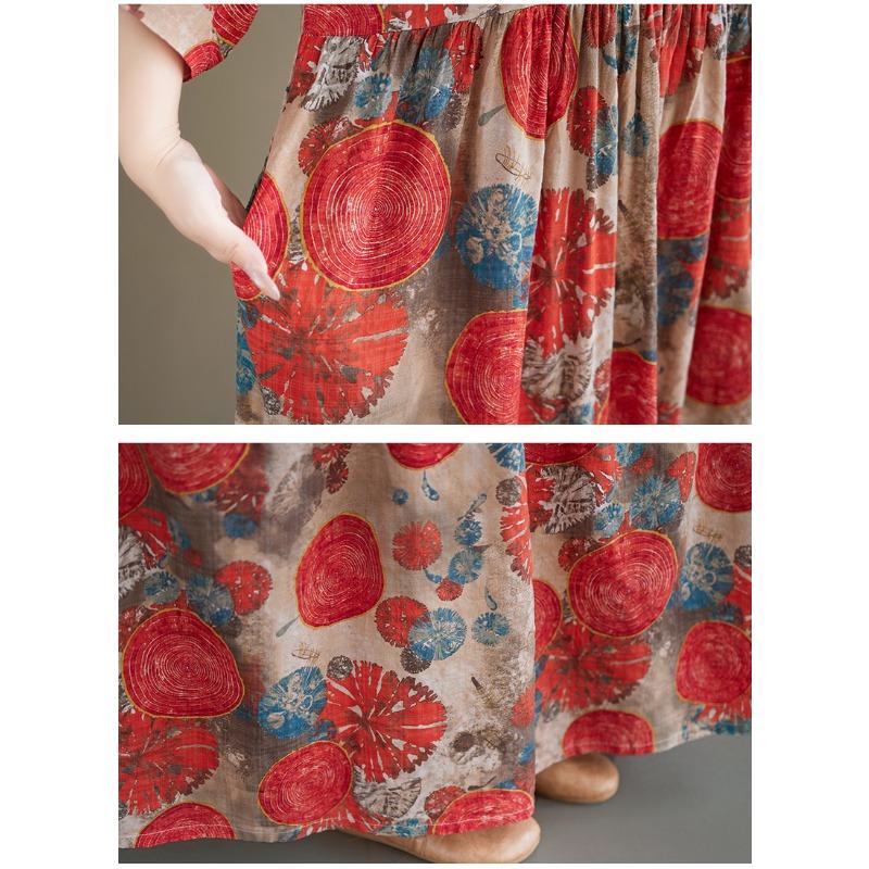 DIMANAF New 2026 Summer Beach Long Dress Women Plus Size Vintage Lady Loose Oversize Maxi Floral Print Cotton