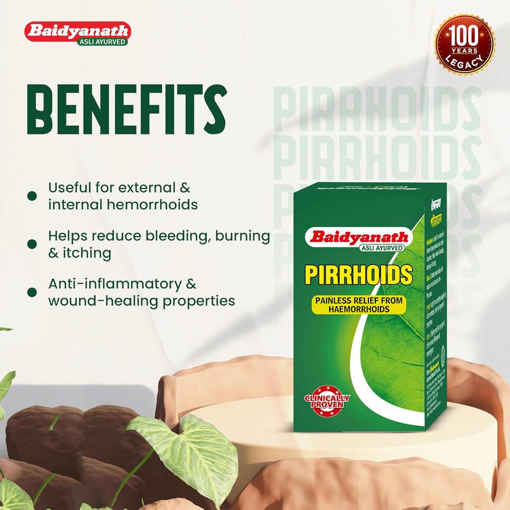 Baidyanath Pirrhoids Tablets 50 Count Ayurvedic Pile Relief Herbal Digestive Support Blend
