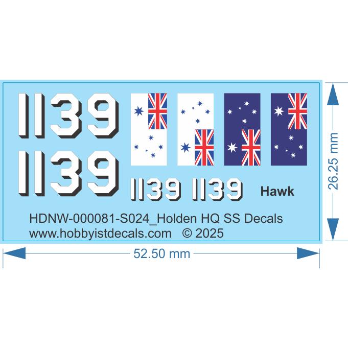 Holden HQ SS Decals - 1/24 - Water Decal