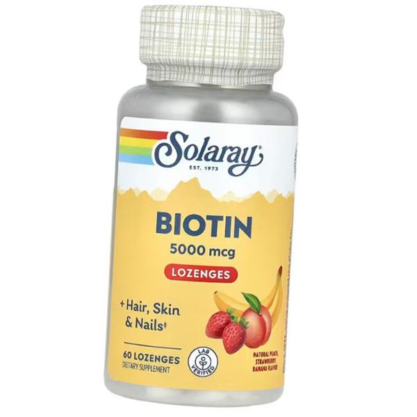 Биотин, Biotin 5000 Lozenges, Solaray  60леденцов Фруктовый (36411084)