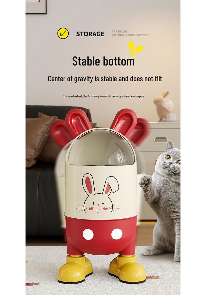 Adorable Rabbit Flip-Top Trash Can with Lid for Kids - Large Capacity for Home, Bedroom, or Bathroom.