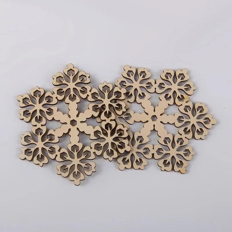 10pcs Wooden Embellishments with String Christmas Decoration Snowflake Pattern