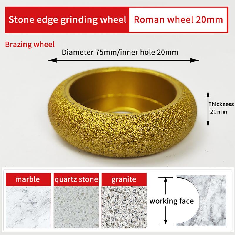 75Mm Stone Edging Wheel Grinding Wheel Roman Slotted Granite Marble Brazed Angle Edge Marble Grinding Edge Profile Grinding Disc
